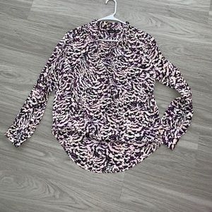 Cowl neck purple patterned blouse